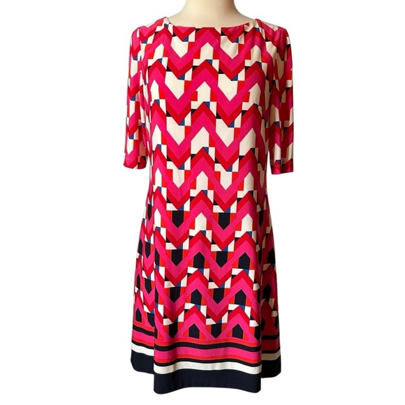 Eliza J. | Women's Pink & Red Geometric Lined Dress Size 8 - Picture 1 of 11